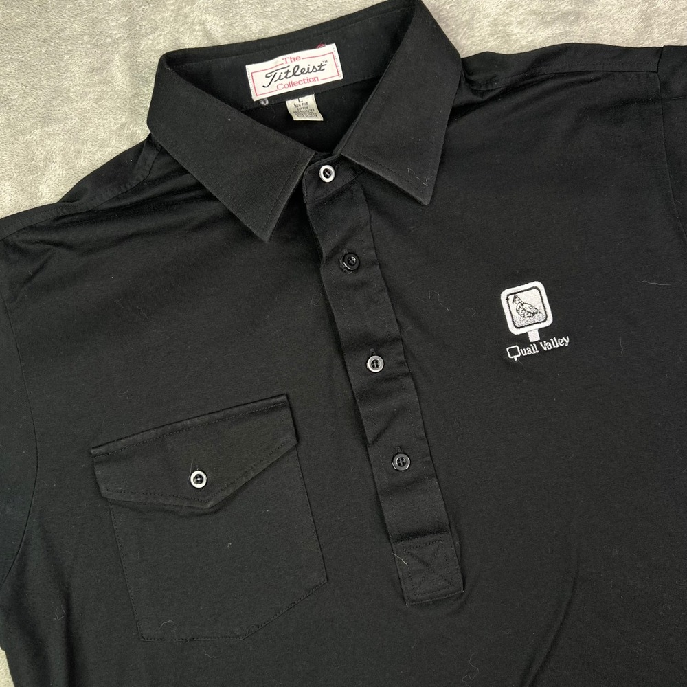 Titleist Quail Valley Polo Shirt Men L Black Mercerized Cotton Blend Pocket Logo